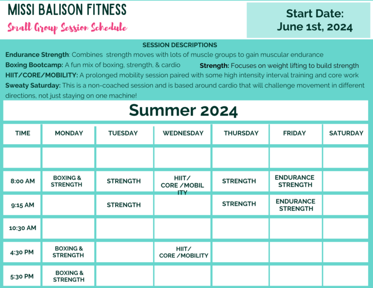 summer fitness schedule